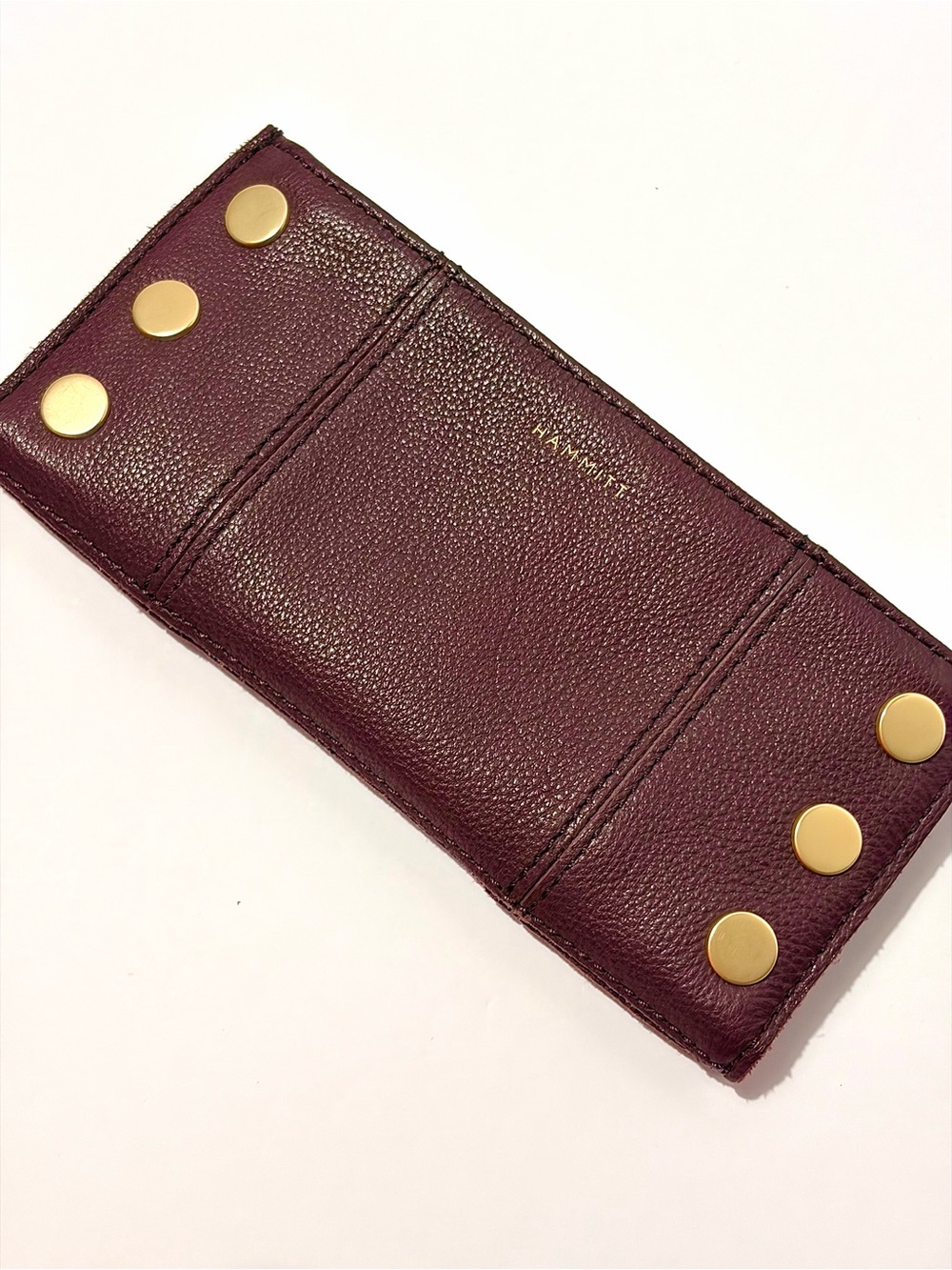 Hammitt 110 North Wallet in Cabernet Pebbled Leather with brushed gold hardware.